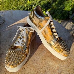 Christian Louboutin Metallic Gold Studded Sneakers